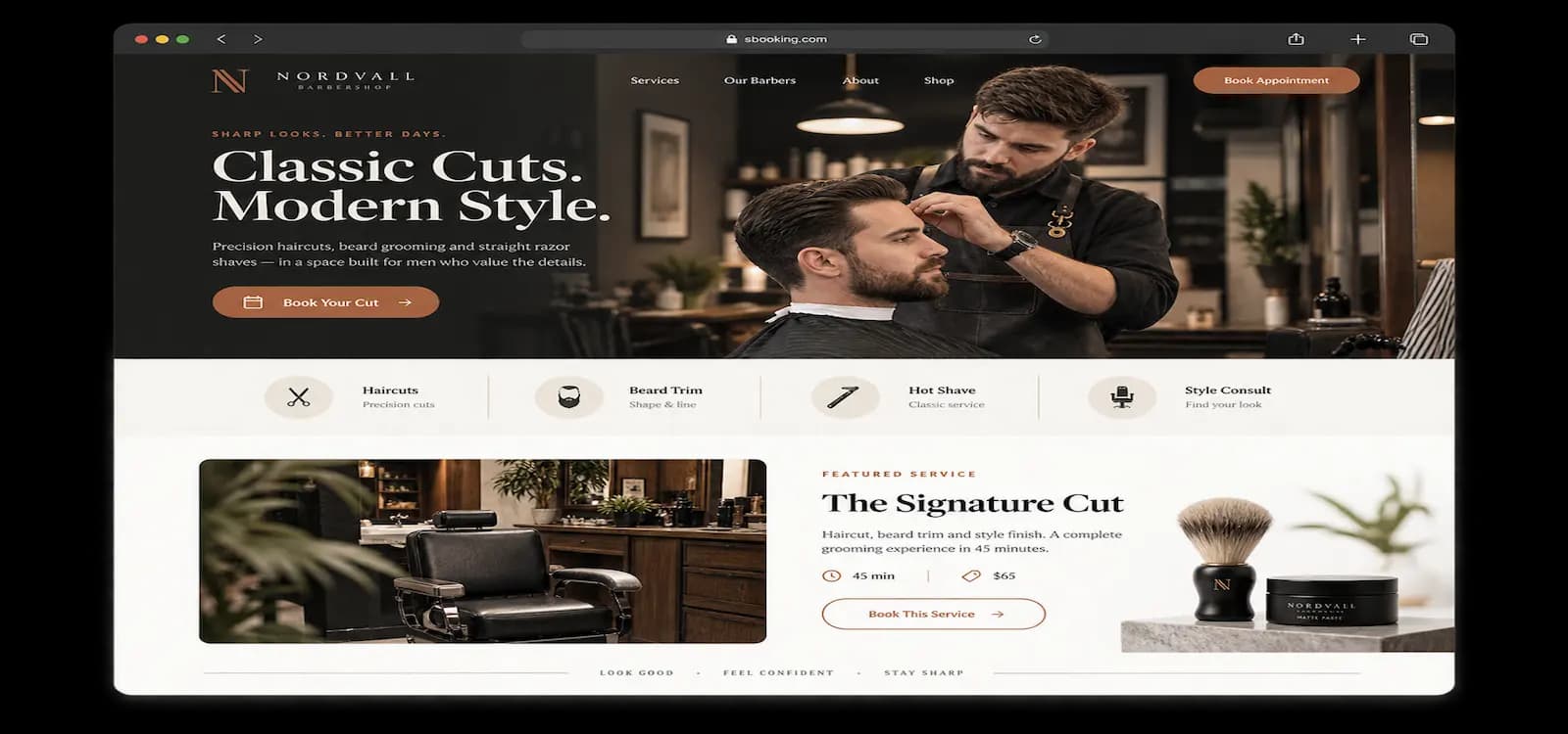 Nettsideeksempel for en barbersalong
