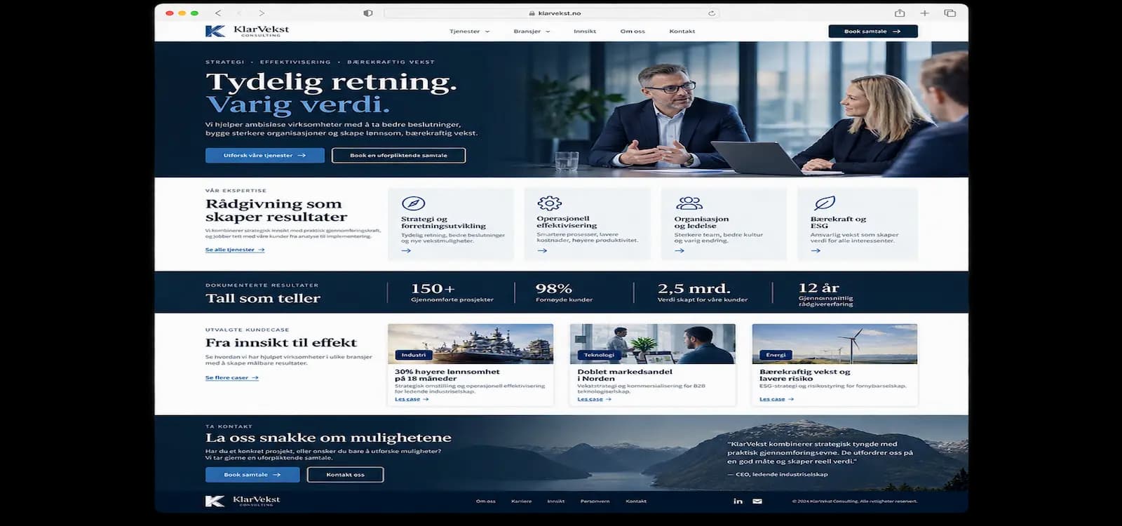 Eksempel på nettside for Konsulentfirma, bygget med Sbooking