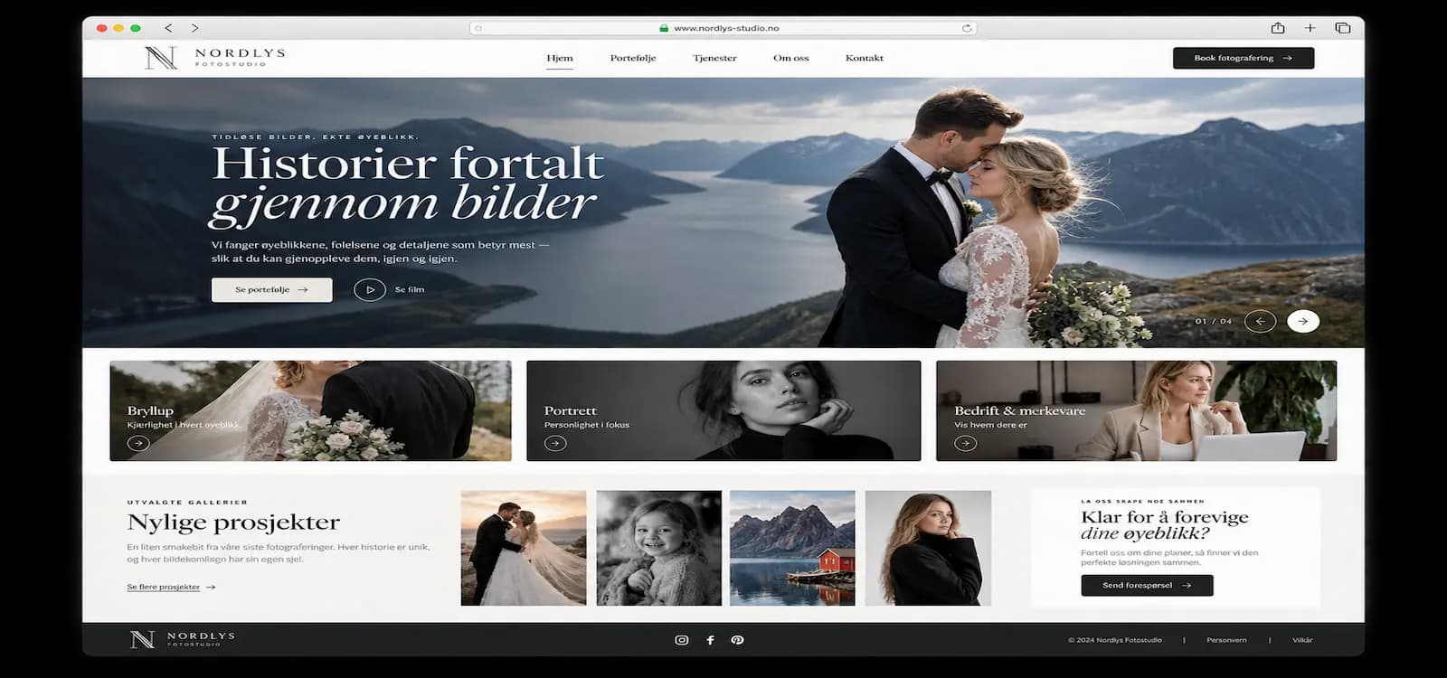 Eksempel på nettside for Fotograf, bygget med Sbooking