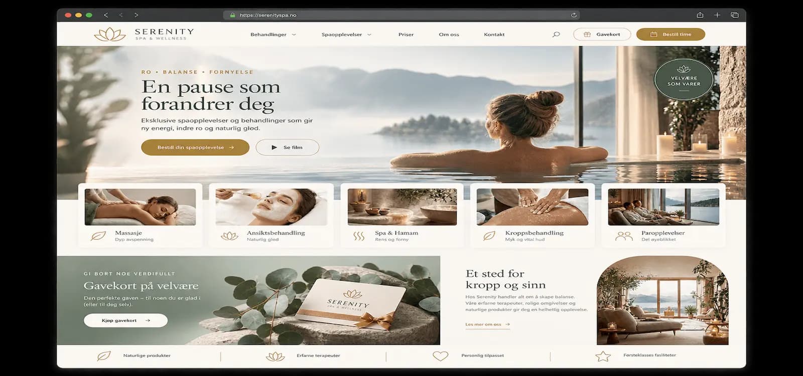 Eksempel på nettside for Spa, bygget med Sbooking
